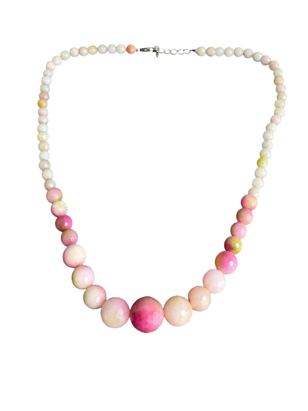 Chunky Beaded Necklace Faceted Green Pink Kunzite Graduated‎ Bead 20"